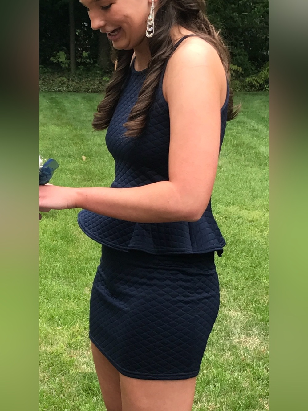 Quilted Peplum Tank Dress in Navy